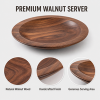 Vente en gros de bols de service peu profonds à large bord en bois d'acacia, assiettes rondes en bois massif, porte-noix, porte-salades, porte-collations, vaisselle de restaurant japonais