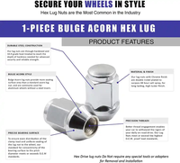 Écrous de roue coniques métriques en acier inoxydable SS304 A2-18-8, surface passivée, forme d'acorn bombée, personnalisables, populaires en usine