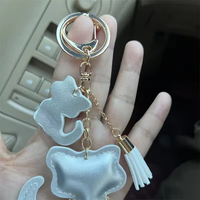Porte-clés Chat de Dessin Animé Adorable en Cuir PU et Alliage Métallique, Anneau de Clé de Voiture, Pendentif de Sac Tendance, Breloque Suspendue Argentée/Dorée pour Femmes et Filles
