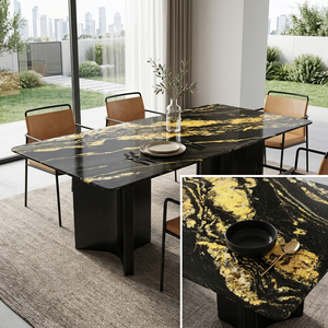 <span class=keywords><strong>Mesa</strong></span> de Centro Moderna de Lujo <span class=keywords><strong>para</strong></span> Comedor, Sala de Estar, con Base Negra Arqueada y Mármol <span class=keywords><strong>Dorado</strong></span>, Muebles al por Mayor Personalizados - Product Image 2