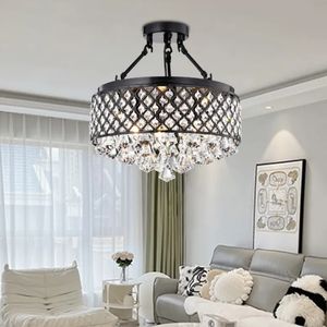 Lámpara de araña de cristal, marco de metal de malla Iorn negra, accesorio de luz de techo de montaje empotrado para dormitorio - Product Image 3