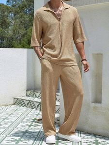 Modern 2024 European and American Men's Solid Color Short Sleeved <strong>Tshirt</strong> and Pants <strong>Combo</strong> - Product Image 3