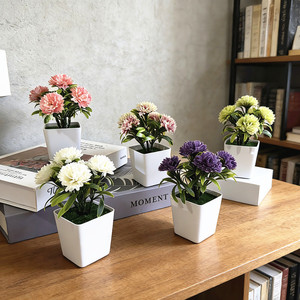 Cinq œillets artificiels en pot, plantes en pot carrées de 14 cm, décoration intérieure, ornement de bureau, fausse fleur, décoration de bonsaï - Product Image 1