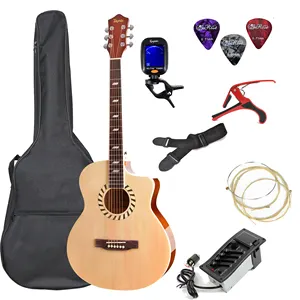 Chitarra acustica in acciaio da 40 "a grandezza naturale con equalizzatore/borsa gratuita/Capo/Picks/Strap/tuner/corde Extra