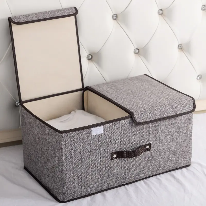 Nhà Máy Bán buôn Linen ráp hộp có thể gập lại vải quần áo Kệ tổ chức Giỏ gấp hộp lưu trữ với nắp