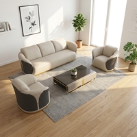 Set Sofa Mewah Warna Krem dan Abu-Abu Tua dengan Aksen Emas, Furnitur Gaya Nordik Cerah untuk Rumah Modern