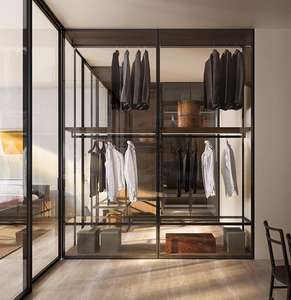 Armoire moderne en bois meubles de chambre à coucher placards de chambre à coucher garde-robe murale personnalisée armoire à portes coulissantes en verre - Product Image 4