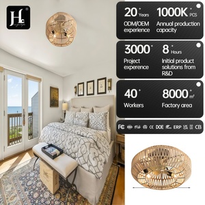 Ventilateur de plafond en bois avec lumière LED 3500K blanc chaud, style rustique, montage en surface, grande taille, télécommande pour salon - Product Image 2