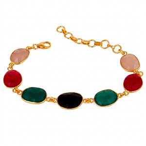 Bracelet à chaîne en argent 925 pour filles, Aventurine et Rose, calcédoine, bijoux de fête, pierres précieuses d'onyx rouge et vert - Product Image 1