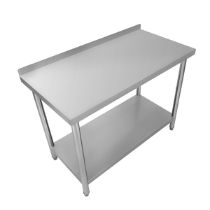 Banc de travail mobile en acier inoxydable robuste à 2 niveaux avec dosseret et roulettes |   Équipement de cuisine commerciale - Product Image 5