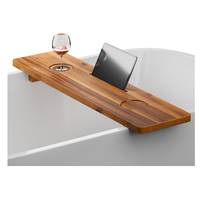 Grand plateau de bain en bois d'acacia avec porte-téléphone, porte-tablette et porte-boissons, avec supports pour accessoires, compatible avec la plupart des baignoires