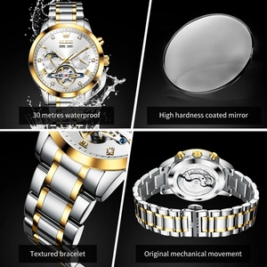 Envío Directo de Reloj de Lujo para Hombre, Nuevo, con Fase Lunar, Diseño de Rueda Volante Hueca, Mecánico Automático Exclusivo, Acero Inoxidable, Resistente al Agua 3BAR - Product Image 4