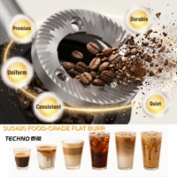 Moulin à café à faible bruit avec meules en acier inoxydable de 64 mm |   150W 3Nm Couple élevé |   Dosage précis à la seconde près (0,1 g) |   320g Lock Hopper |   Prêt CE