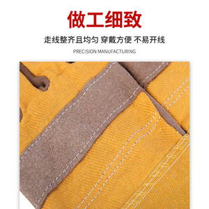 Gants courts en cuir de vachette jaune à deux couches, semi-cuir, gants de travail, isolants thermiques, résistants à l'usure, gants de soudage - Product Image 2