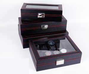 Boîte d'emballage cadeau de <span class=keywords><strong>montre</strong></span> pour <span class=keywords><strong>homme</strong></span> en fibre de carbone noire à 10 emplacements avec logo personnalisé de luxe - Product Image 4