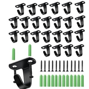 <b>Wall</b> Mounted Coat <b>Hooks</b> Black Metal Heavy Duty 24 Pack With Screws And Anchors For Living Room Bedroom Office Bathroom Use - Product Image 1