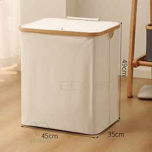 <b>Bamboo</b> <b>Laundry</b> Hamper Storage <b>Basket</b> for Bedroom Bathroom Dorm-Eco-Friendly Modern Clothing Organizer with Space-Saving Design - Product Image 4