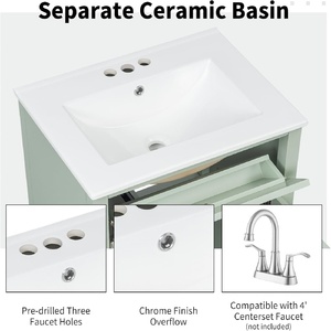 Mobile <span class=keywords><strong>Bagno</strong></span> Moderno in <span class=keywords><strong>Legno</strong></span> e Ceramica <span class=keywords><strong>con</strong></span> Cassetto Estraibile Multifunzione e Ripiano Regolabile, 24 Pollici, Set Lavabo - Product Image 6