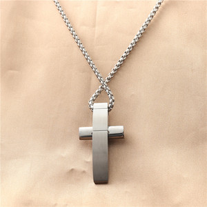 Stainless Steel <b>Cross</b> Pendant Necklace For Men Geometric Design Pave Setting 12077 - Product Image 3