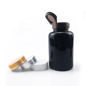 Cina fabbrica 50cc 100cc 150cc PET imballaggio in plastica pillola nera compresse di medicina bottiglie con tappo a flip top