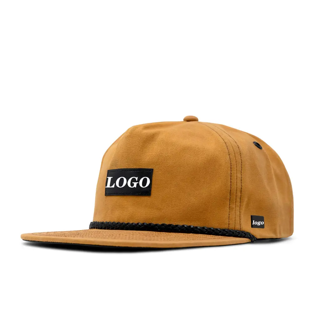 Logotipo personalizado 5 Panel Snapback Melin Coronado ladrillo térmico cuero Strapback encerado lona sombrero con cordón