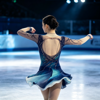 Robe de patinage artistique pour filles, dégradé bleu marine et vert, ornée de strass, dos en maille ajourée, pour compétition et performance