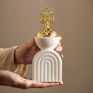 Bruciatore d'Incenso Moderno e Semplice a Forma di Arco, Bianco e Nero, Decorazione per la Casa e Festività Arabe del Medio Oriente - Product Image 1