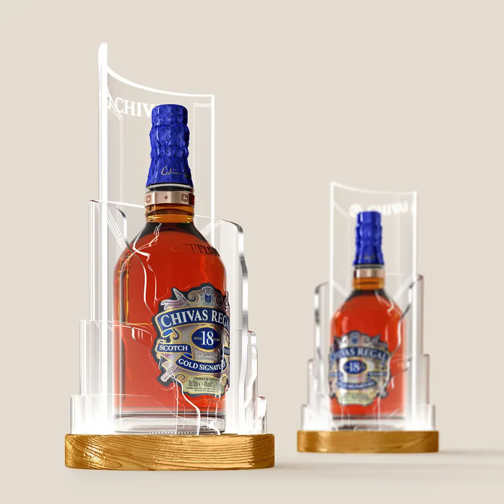 Acrylic LED thắp sáng Chivas regal 18 năm chai glorifier với cơ sở gỗ
