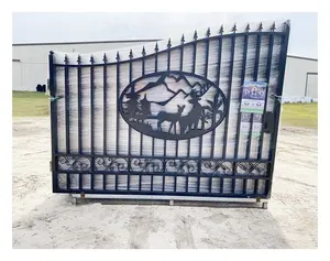 Puerta de entrada de hierro forjado personalizada greatbear 16 '/20' Bi-Parting con artes animales para el mercado de EE. UU.