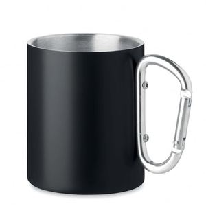 Gobelet réutilisable en acier inoxydable écologique de 300 ml avec poignée mousqueton, logo personnalisé, mug à café promotionnel - Product Image 1
