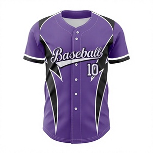 Maillot de baseball violet, noir et blanc, imprimé par sublimation, boutonné sur le devant, manches courtes, unisexe, adulte, coupe classique, séchage rapide, vêtements de sport - Product Image 1