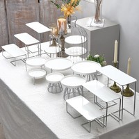 Ensemble de 14 pièces, décoration de mariage de luxe, buffet, présentoir de desserts, stand de présentation de gâteaux en métal pour le goûter