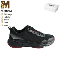 Sneakers de sport en mesh noir avec accents rouges, unisexes, respirantes, légères, semelle antidérapante
