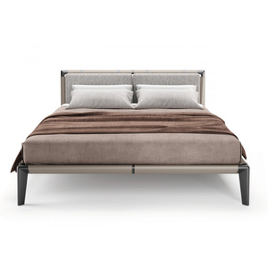 이탈리아 더블 플랫폼 침대 프레임 가죽 웨스트 느릅 나무 티크 나무 킹 사이즈 침대 - Product Image 5