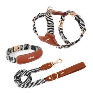 Individuelles Eigenlogo Markenfabrikherstellung Designer modisches Haustierhalsband einstellbares Luxus-EKO-Leder-Hundegarnitur-Leinenset