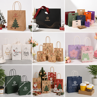 Sacs cadeaux en papier de Noël personnalisés avec poignée, logo imprimé, sacs de shopping pour les fêtes, emballage de vente au détail pour les marques HONPAK
