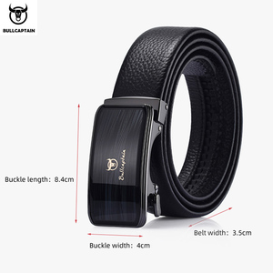 Ceinture automatique en cuir véritable BULLCAPTAIN, cuir de vache noir, boucle rectangulaire en acier, ceinture formelle pour homme, moulage monobloc - Product Image 6