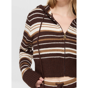 Kunden spezifische <span class=keywords><strong>Fuzzy</strong></span> Cropped Stripes Cardigan Damen Kapuzen strick pullover Gestreifter Strick pullover mit Reiß verschluss - Product Image 4
