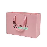 Sac cadeau en papier personnalisé avec logo et poignée en ruban, élégant sac de shopping en carton rose pour bijouterie, faveurs de mariage, vente en gros