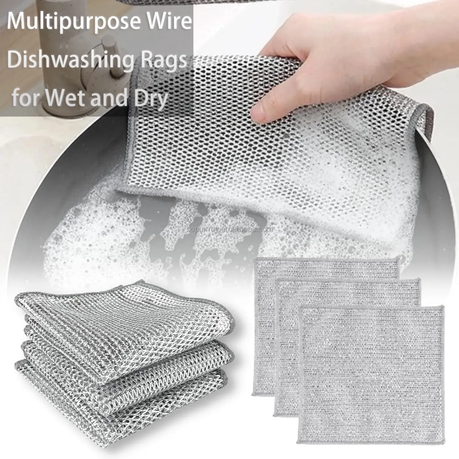 Kitchen Wire Dishcloth Steel Wire Scrubbers Multifunctional Non Scratch Layer Double Sided Silver Wire Cleaning Cloths