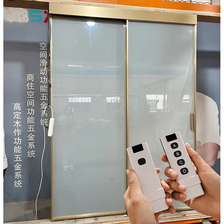 Hdsafe गोल्डन इंटीरियर सेंसर ग्लास स्वचालित स्लाइडिंग दरवाजा सिस्टम होटल होम रिमोट कंट्रोल लक्जरी स्लाइडिंग ग्लास दरवाजा स्वचालित