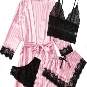 Nuevo conjunto de pijama de cuatro piezas estilo camisola, bata, pantalones cortos y camisón sexy para mujer, ideal para el verano. - Product Image 2