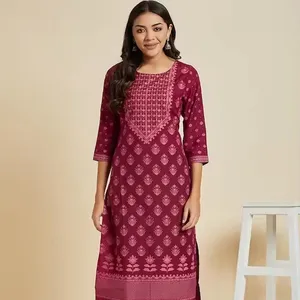 Bollywood Kurta Kurti Diseñador Mujeres Étnico Vestido de invierno Top Motivos étnicos Impreso Recto Kurta Nuevo diseñador Ropa de fiesta