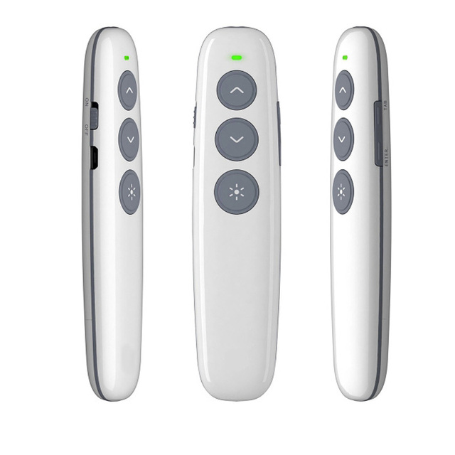 RF 2.4GHz USB Recharging White Body 100M Range CE Certified Wireless Presenter PPT Remote Control for Meeting Training Teaching