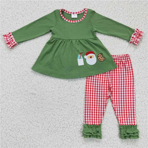 Boutique Winter Kids Clothes <strong>Christmas</strong> Wear Milk Cookie Santa Applique Sibling Matching Set Baby Toddler <strong>Girl</strong> Boy <strong>Outfits</strong> - Product Image 2