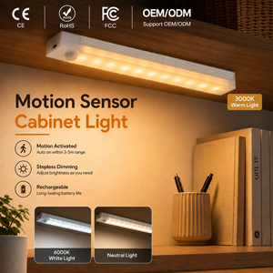 <b>Rechargeable</b> Motion Sensor <b>LED</b> Cabinet <b>Light</b> 3 Color Temperature Dimmable Wireless Under Cabinet Lamp Type-C Charging - Product Image 1