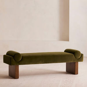 호텔 보석상 현대 가구 다크 브라운 나무 침대 끝 신발 의자 침실 거실 인테리어 벨벳 패브릭 덮개를 씌운 상점 벤치 - Product Image 2