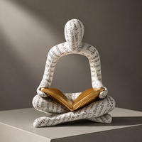 Sculpture moderne en résine blanche représentant une figurine lisant, avec impression d'alphabet et livre doré, décoration artistique de table pour bureau, salle d'étude et bibliothèque