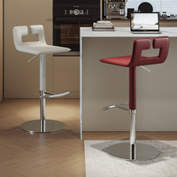Tabouret de bar haut en acier inoxydable, style italien minimaliste, réglable, avec assise en cuir, chaise de bar design pour îlot de cuisine à usage domestique