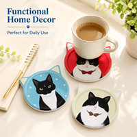 Ensemble de sous-verres en céramique personnalisés, forme tête de chat mignonne, antidérapants, écologiques, réutilisables, impression par sublimation UV, DIY pour la cuisine, la décoration de la maison